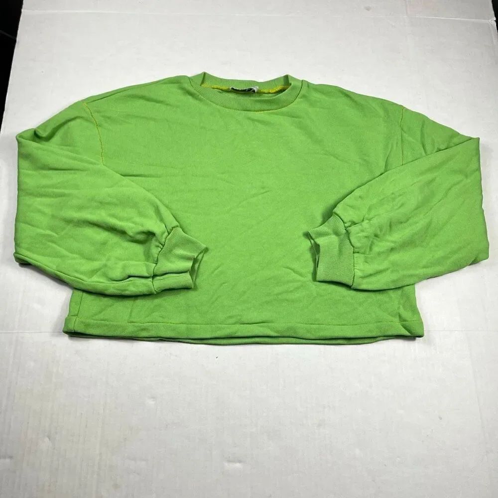 Something Navy Cropped Sweatshirt Bright Green Oversized Comfort Cozy Pullover M
